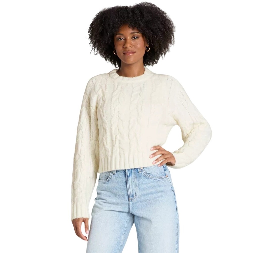 Universal Thread Women's White Cable Knit Long Sleeve Sweater Size XL